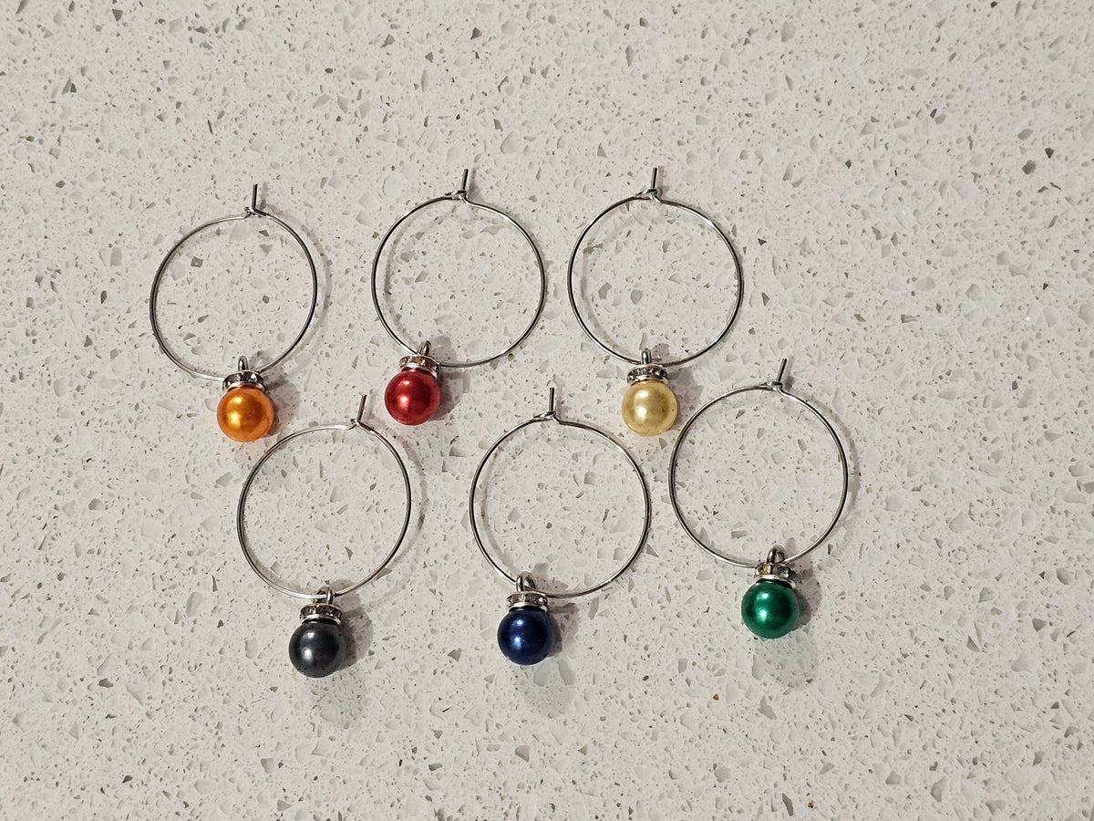 Wine Glass Charms with Coloured Pearls