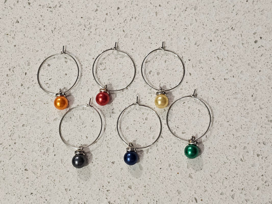 Wine Glass Charms with Coloured Pearls