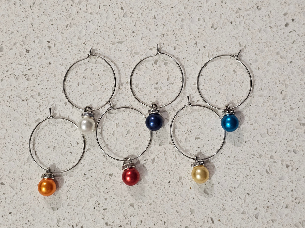 Wine Glass Charms with Coloured Pearls