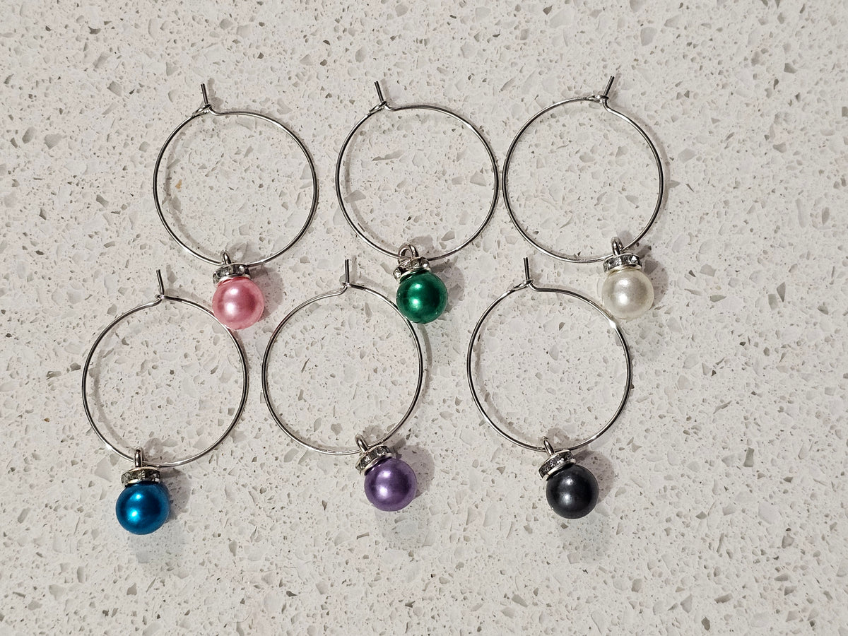 Wine Glass Charms with Coloured Pearls