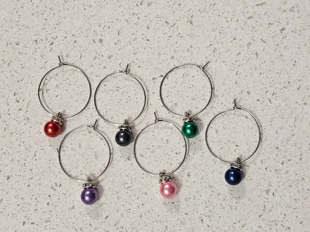 Wine Glass Charms with Coloured Pearls