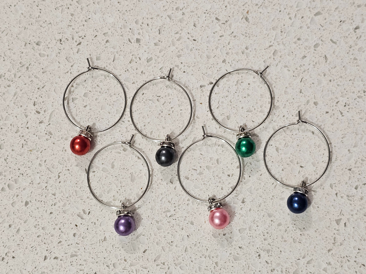 Wine Glass Charms with Coloured Pearls